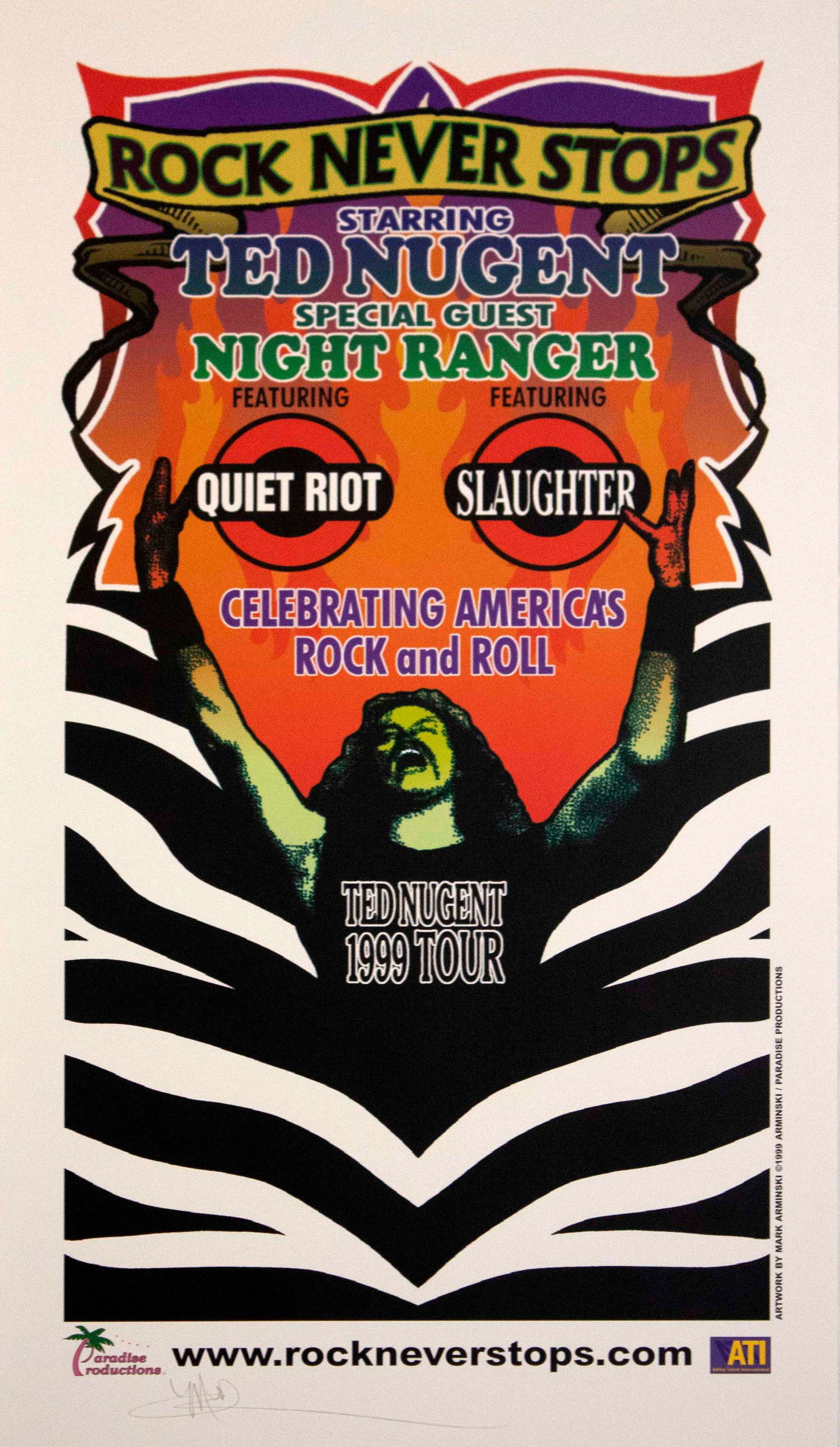 Ted Nugent and Night Ranger Rock Never Stops 1999 Concert Poster (1 of 5)