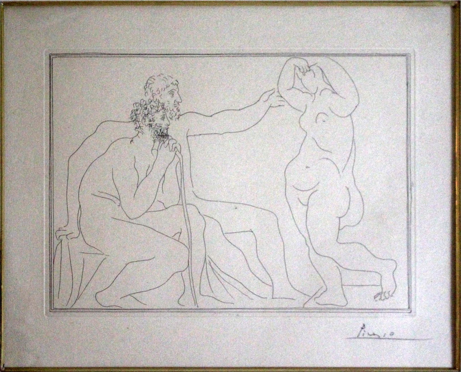 Pablo Picasso Deux Sculpteurs devant une Statue Signed Vollard Suite Etching Framed 1931: A spectacular modern art collector's item - an etching on Montval laid paper titled Sculpteurs devant une Statue by Pablo Picasso. Signed in pencil on the bottom right. Published by Vollard, Paris, 19