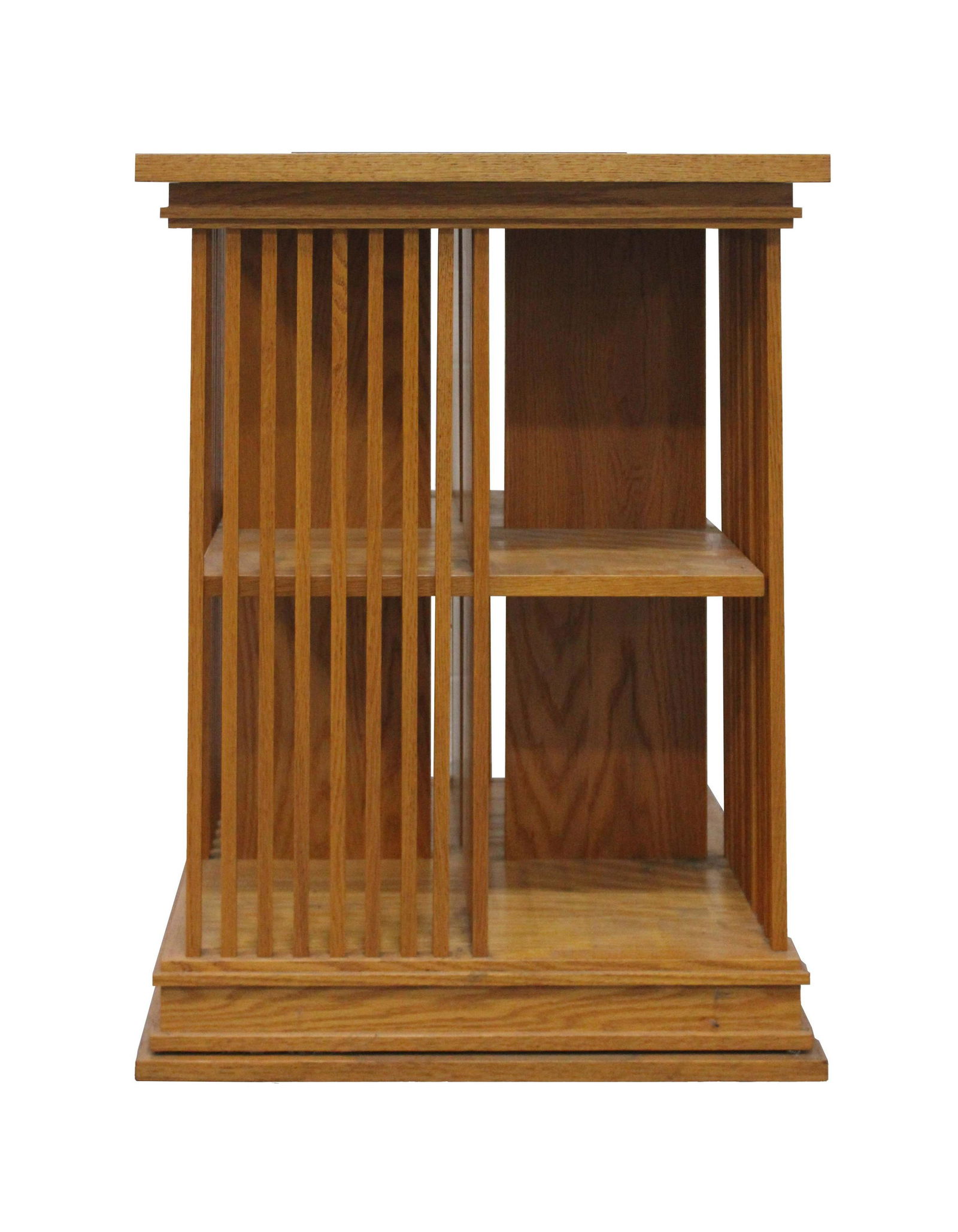 Vintage Frank Lloyd Wright Style Rotating Bookcase Shelf Architectural Storage: For your consideration is this stunning vintage, functional and artistic rotating bookcase in the style of Frank Lloyd Wright. Dimensions: 23w x 23d x 30.5h Provenance: This item was curated from the