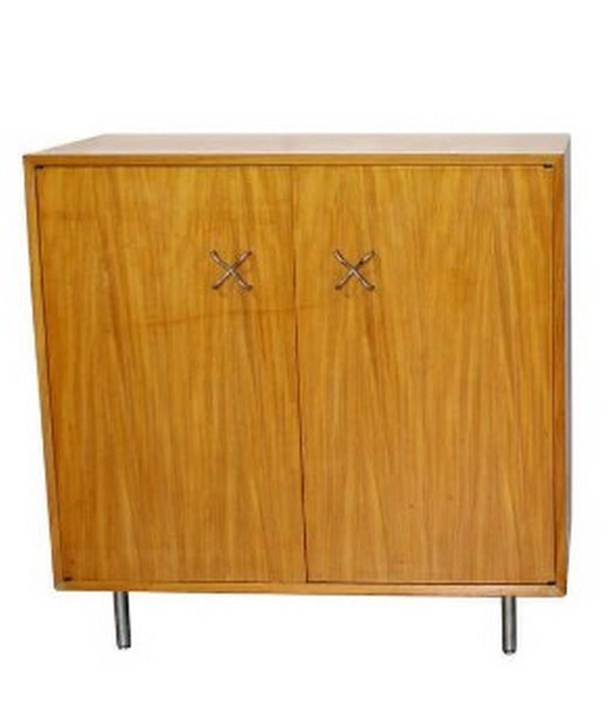 George Nelson for Herman Miller 1960's Cabinet: For your consideration is this marvelous light wood cabinet with aluminum X pulls by George Nelson for Herman Miller circa the 1960's, in very good vintage condition. The dimensions of the cabinet are
