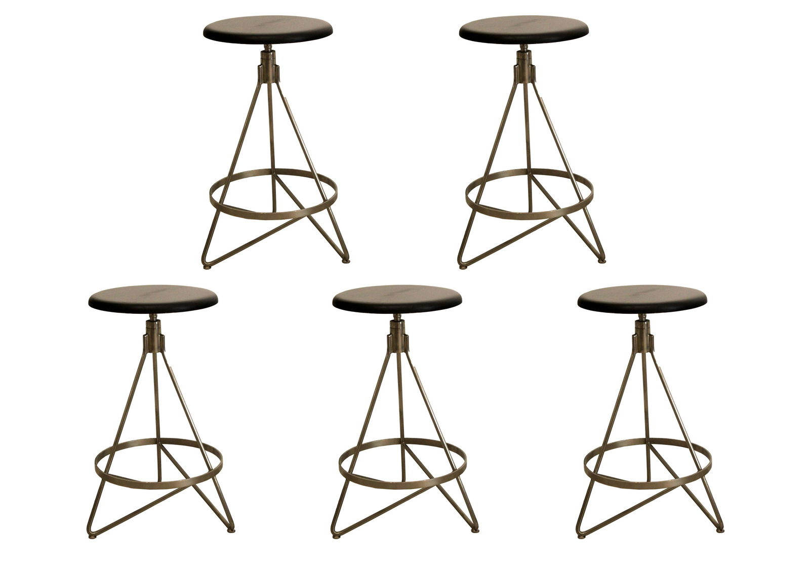 Vintage Mid Century Modern Set of 5 Hairpin Metal Swivel Barstools Stools: For your consideration is this set of 5x vintage swivel bar stools. Dimensions: 16w x 16d x 25.5h