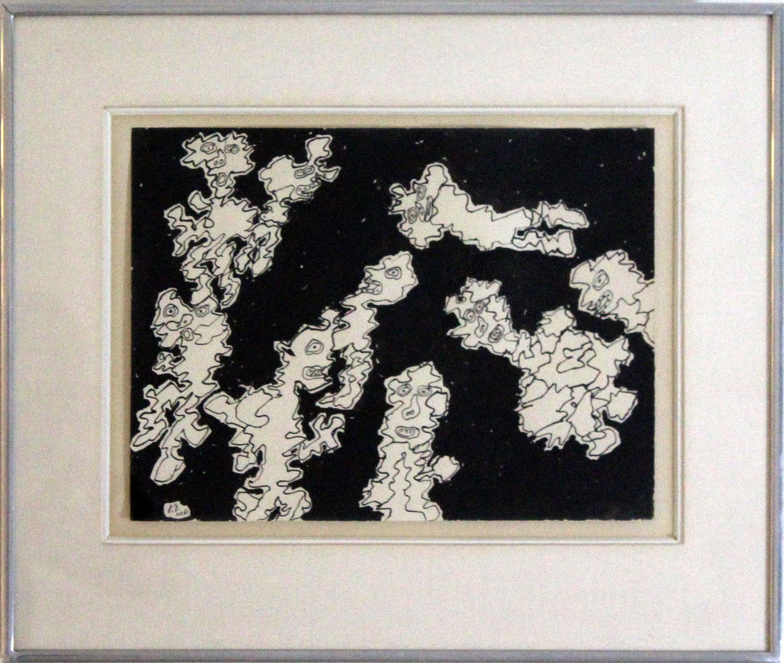 Jean Dubuffet Neuf Personnages Fond Noir Signed Ink Drawing on Paper Art Brut Framed 1961 (1 of 10)