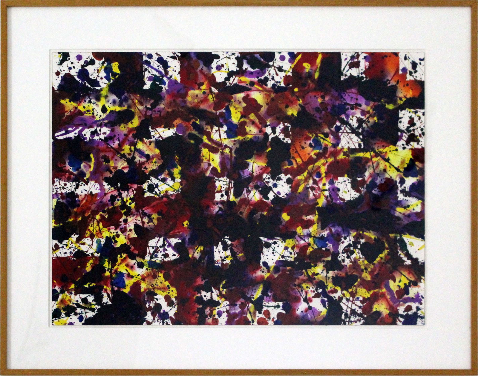 Sam Francis Untitled 1979 Mixed Media Acrylic & Watercolor Painting on Paper Signed Verso Framed: An electrifying acrylic painting on paper by iconic Abstract Expressionist artist Sam Francis. Signed on the verso. Created in 1979, this painting showcases Sam Francis's signature light and airy web-