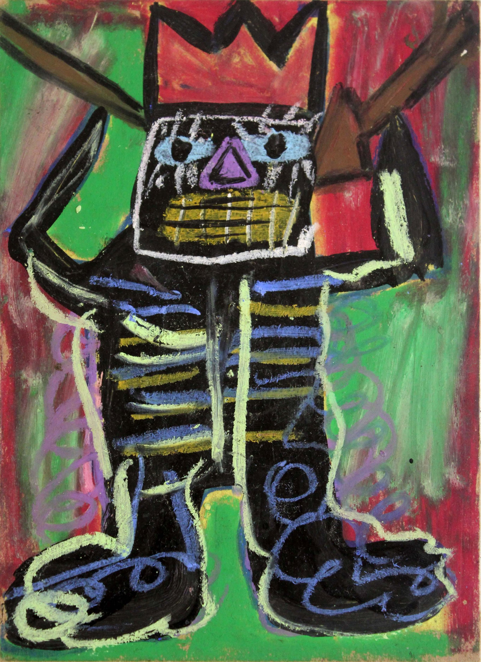 Jean-Michel Basquiat Untitled (Figure with Red Crown) 1982 Acrylic on Board with COA Paperwork: An original acrylic/oil and organic pigments on board by beloved Neo-expressionist artist, Basquiat. Dated 82 on verso with his trademark crown. Basquiat's prominent figures are depicting oracles, sai