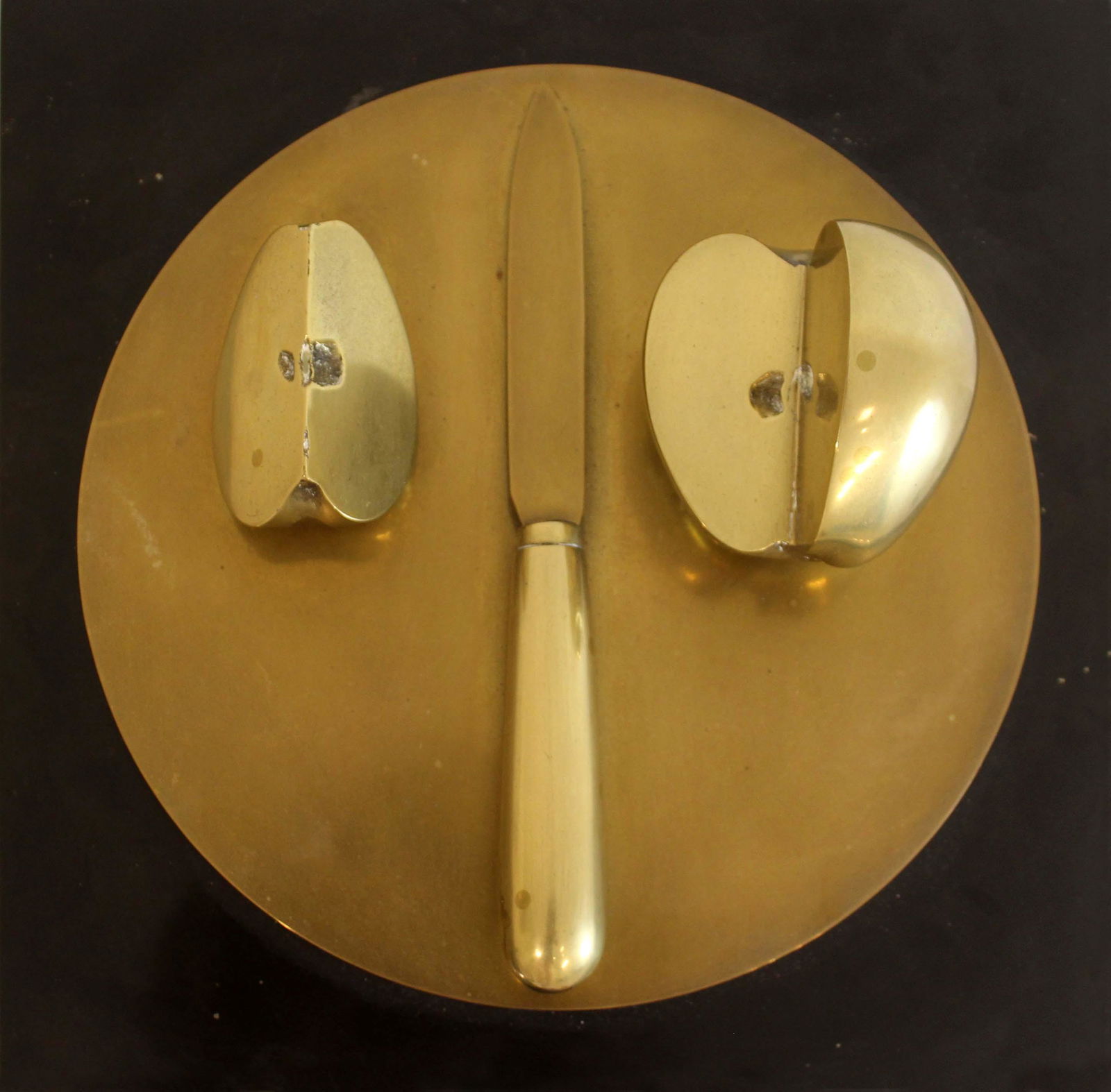 Sliced Apple with Knife on Plate Bronze Sculpture on Marble Base (1 of 8)