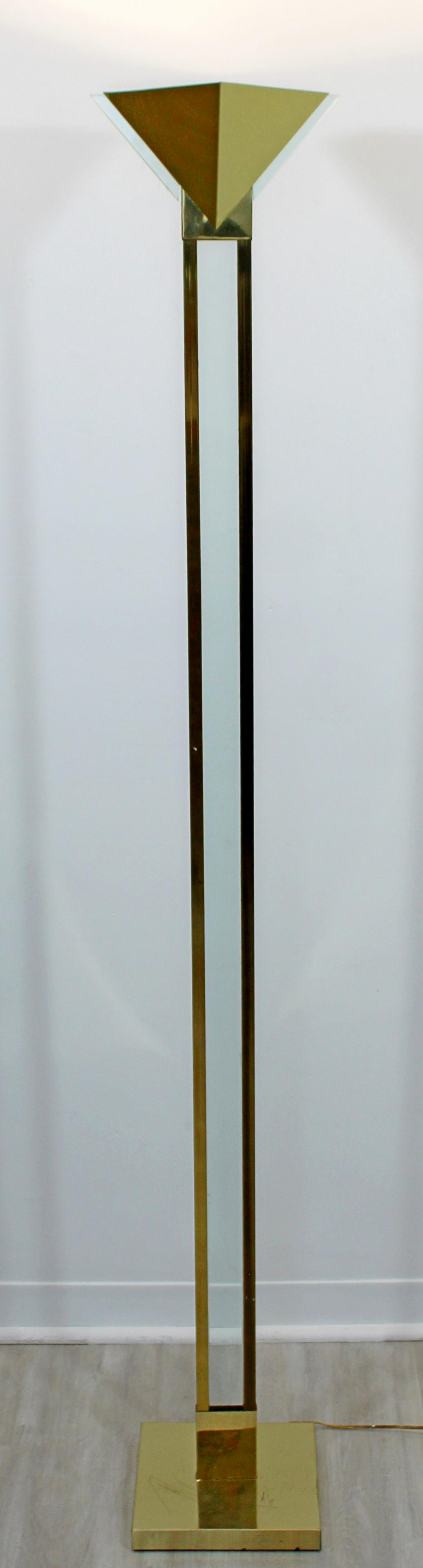Mid Century Modern Sonneman for Kovacs Torchiere Brass & Lucite Floor Lamp 1970s: For your consideration is a brilliant, torchiere floor lamp, made of brass and lucite, by Robert Sonneman for George Kovacs. In excellent vintage condition. The dimensions are 11" W x 9.5" D x 69" H.