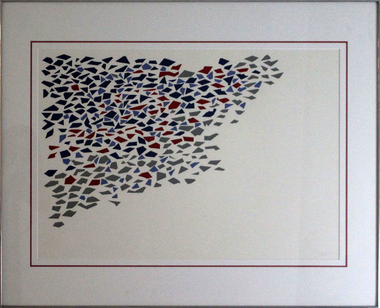 Robert Goodnough Abstract Blue & Red Signed Lithograph 96/100 Framed: A modern abstract blue and red floating shapes by Robert Goodnough. Signed and dated 79-80 on the bottom right with an annotation of 96/100 on the bottom left. Proceeds from this sale will be donated