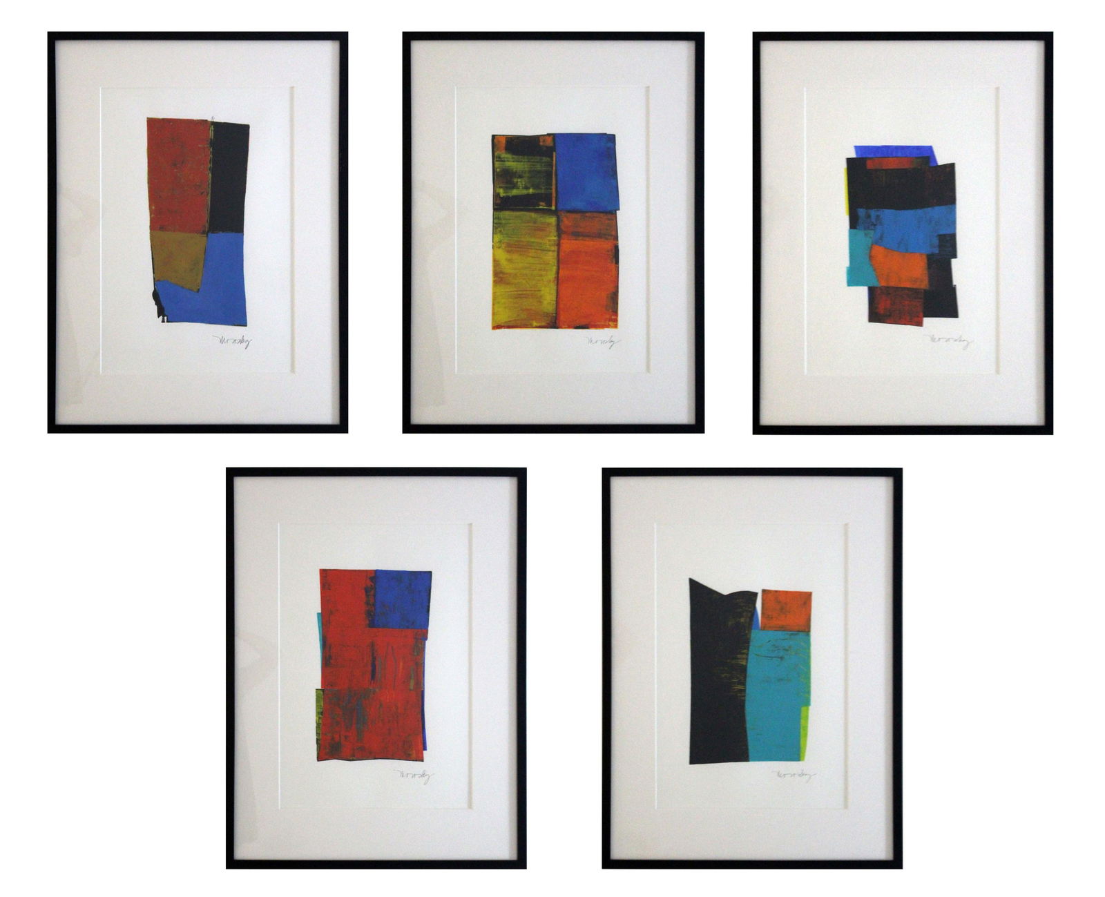 Susan Morosky Set of 5 Contemporary Abstract Acrylic Paintings on Paper Framed (1 of 12)