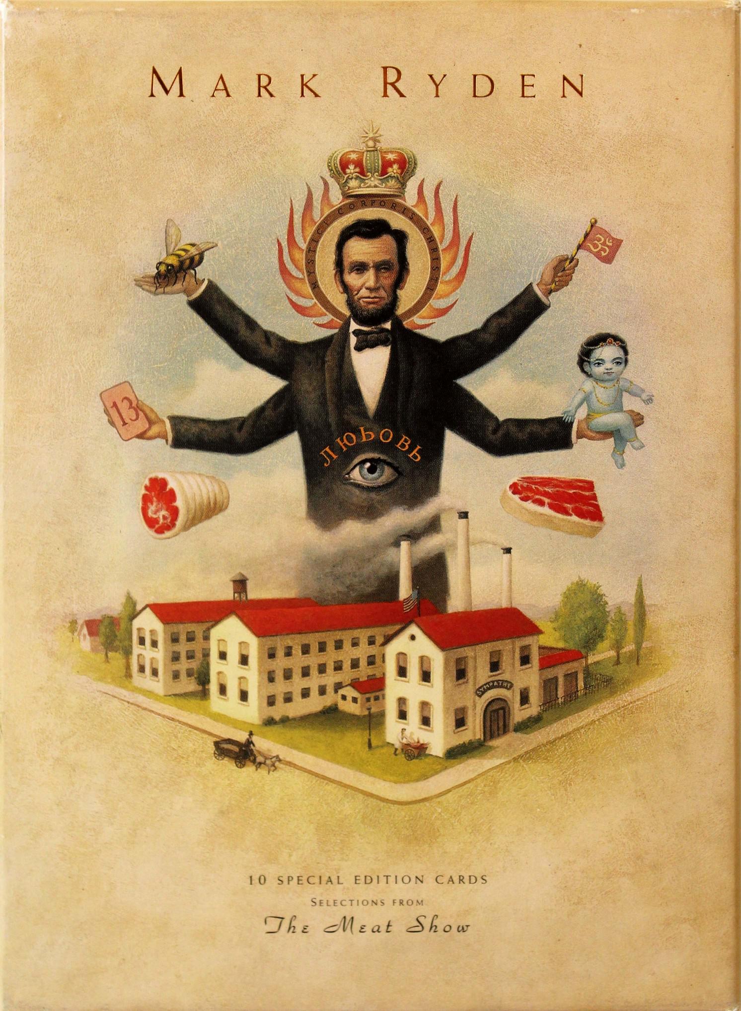 Mark Ryden Signed Micro Portfolio Series 10 Selections from the Meat Show 0625/2000: A whimsical yet eerie micro portfolio by the godfather of pop surrealism, Mark Ryden. The cover page is hand-signed by the artist in ink with an annotation of 0625/2000. This portfolio includes 10 car