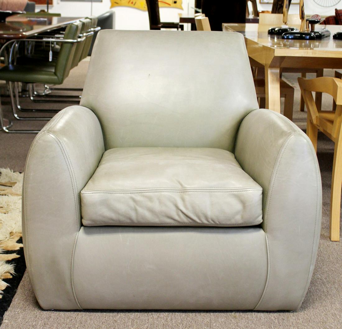 Contemporary Modern Dakota Jackson Gray Leather Club Armchair 1980s: For your consideration is a gorgeous, club lounge armchair upholstered in gray leather, by Dakota Jackson, circa the 1980s. In very good vintage condition. The dimensions are 32" W x 34" D x 32" B.H.