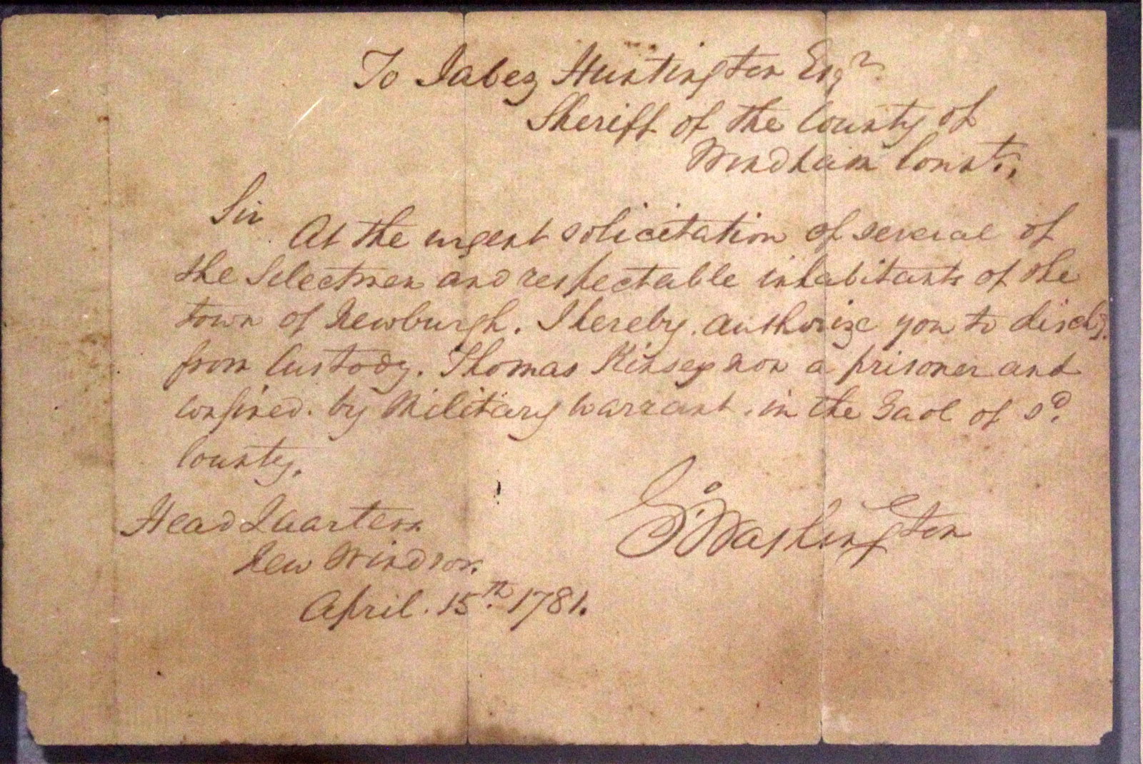 George Washington Signed Antique Postal Letter Framed: A monumental historical collector's item - a signed antique postal letter signed by George Washington. Dated April 15th, 1781. Dimensions: 11.75h x 14w (framed). In very good vintage condition consist