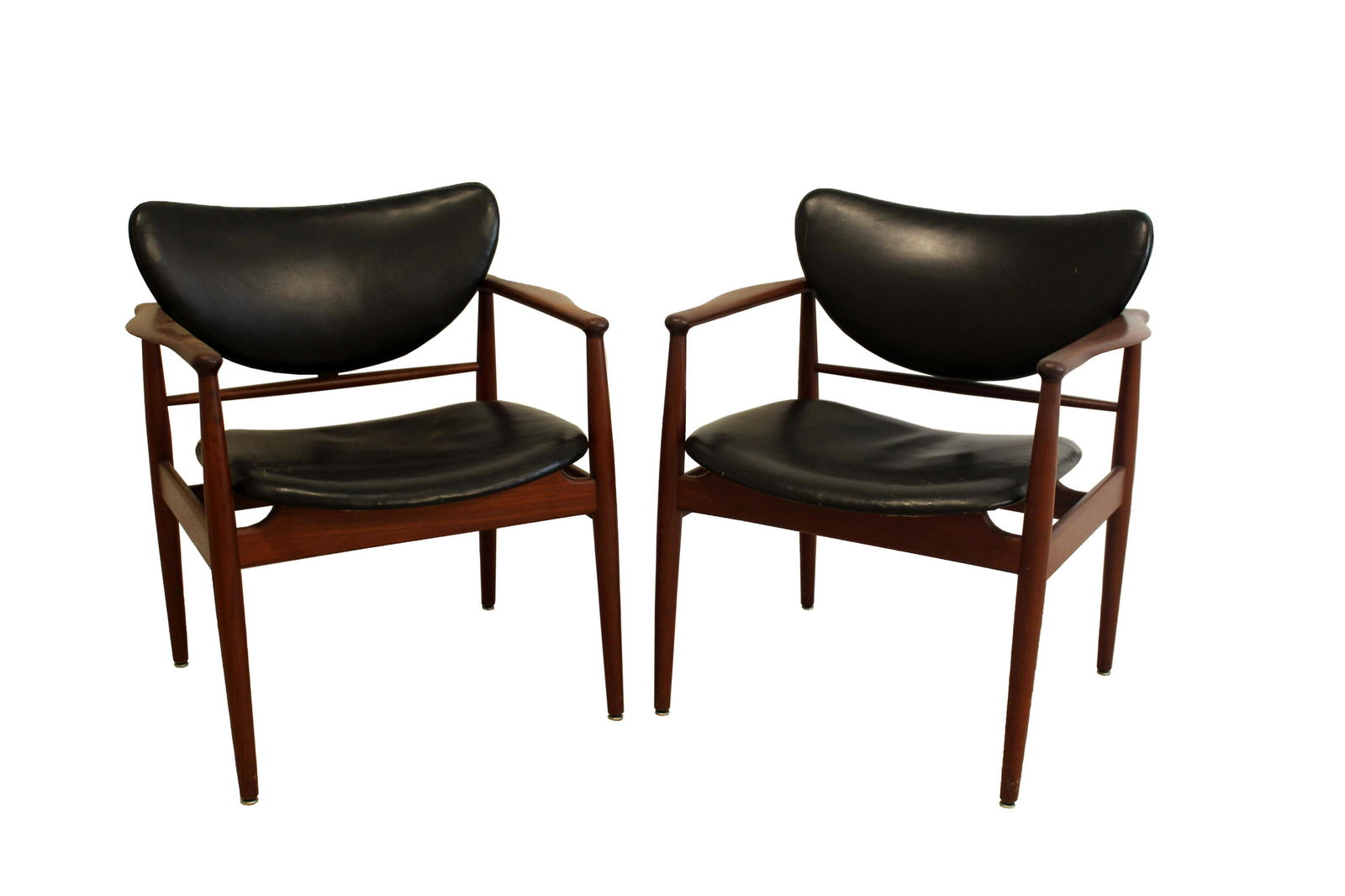 Pair of Finn Juhl Leather Teak Armchairs NV48 Neils Vodder (1 of 11)