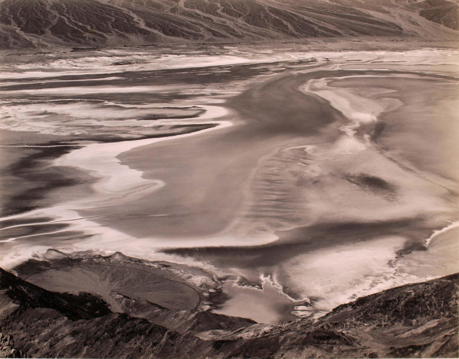 Edward Weston Dante's View Death Valley 1937 Gelatin Silver Print Unframed: A mesmerizing vintage gelatin silver print titled "Dante's View, Death Valley, 1937" by Edward Weston. Initialed and dated on the bottom right margin by the artist. Initialed BW by Brett Weston on ver