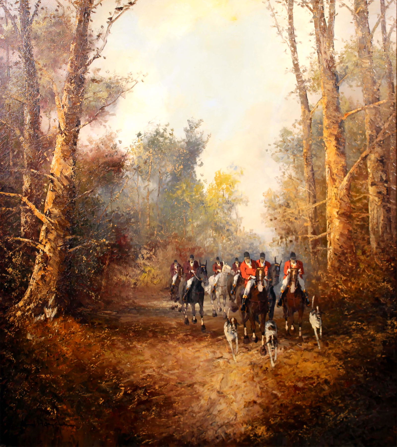 Kurt Heyden Hunt Scene Signed Antique Oil Painting on Canvas Framed (1 of 17)