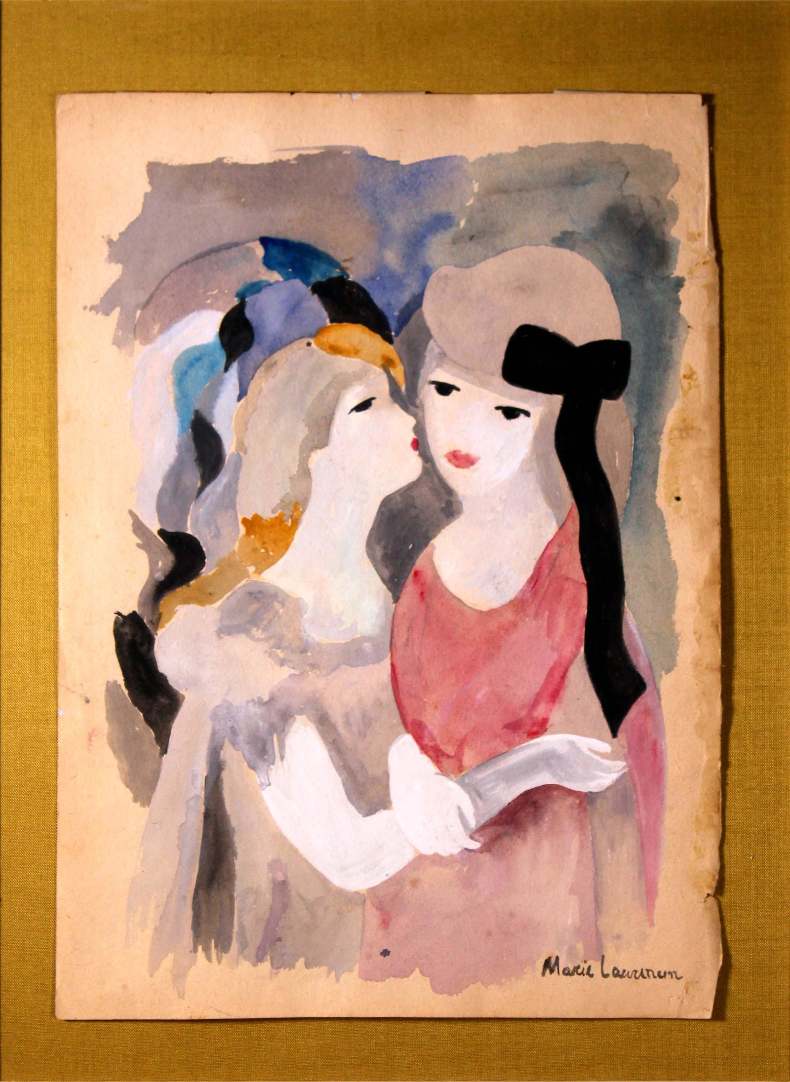 Marie Laurencin Signed Watercolor on Paper Parisian Women in Hats Framed (1 of 11)