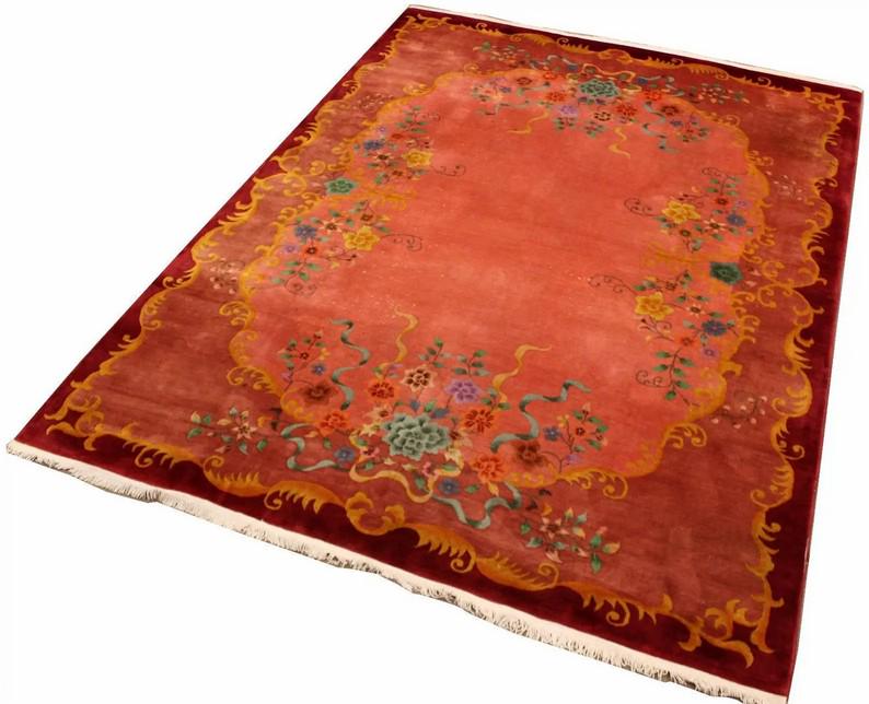 Chinese Rug Carpet Nichols Style Floral Design Heavy Wool 30s 40s (1 of 5)
