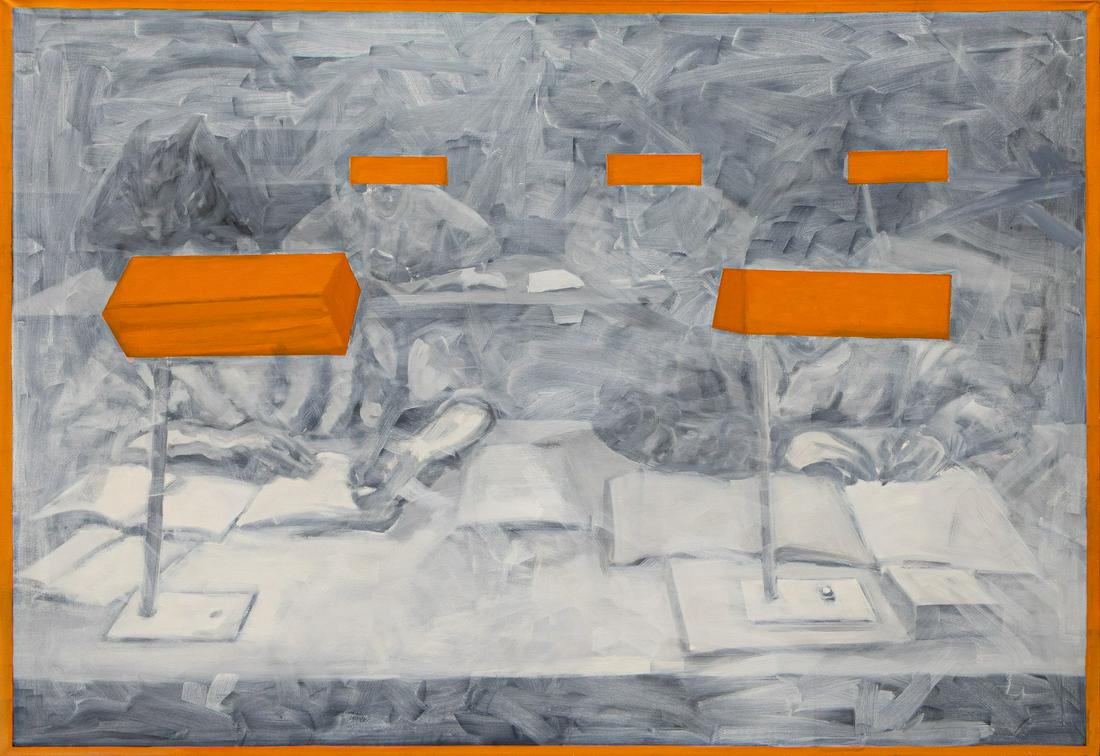 Hartmut Austen Study for Library Signed 2000 Acrylic Painting on Canvas Framed Kresge Art Fellow (1 of 7)