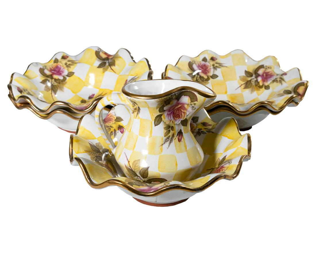 Mackenzie-Childs Collection of Vintage Ceramics 5 Ruffled Bowls & Pitcher Dandy Lion 1980s (1 of 8)