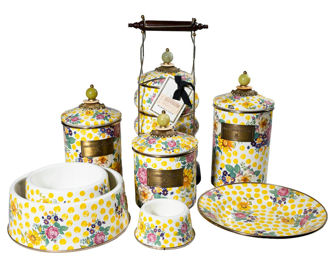 Mackenzie-Childs Collection of Vintage Yellow Ceramics with Canisters 1980s (1 of 18)
