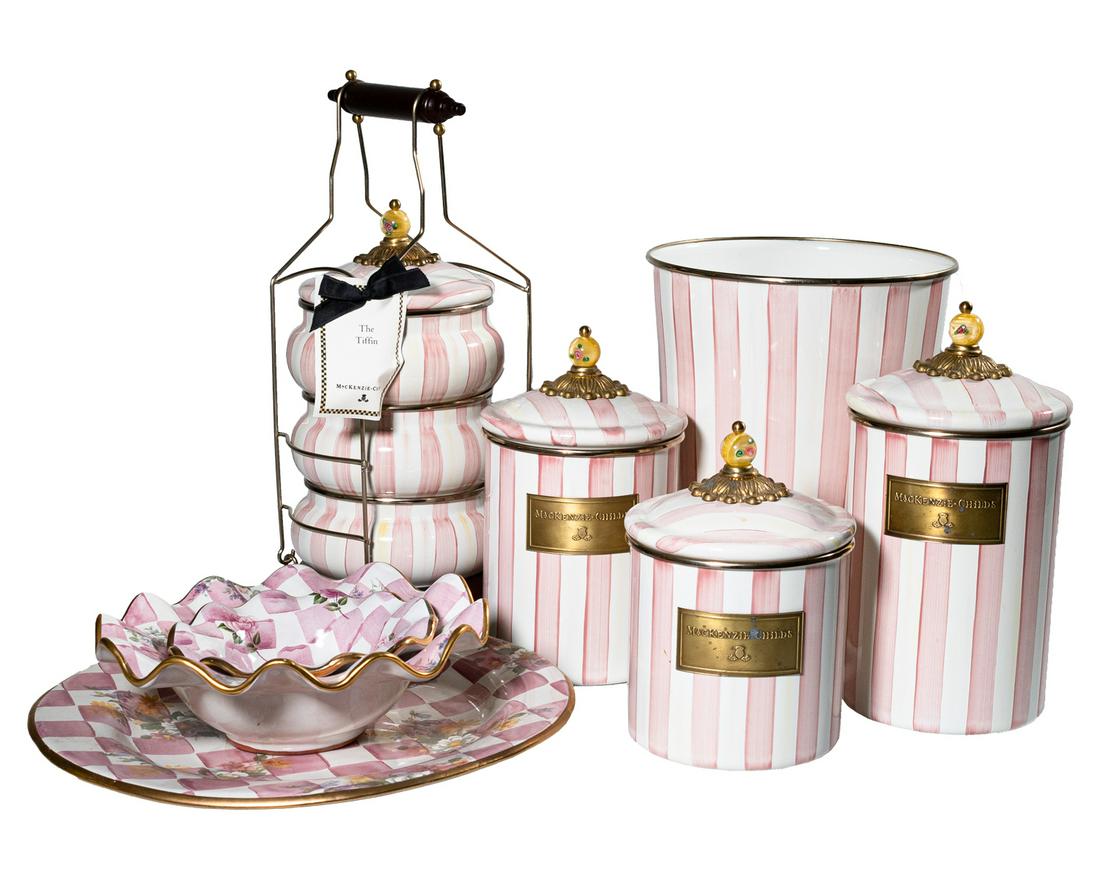 Mackenzie-Childs Large Assortment of Vintage Pink Ceramics with Canister Set 1980s (1 of 20)