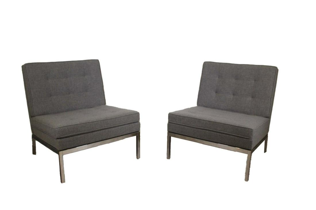 Florence Knoll Pair of Vintage Tufted Slipper Chairs with Herman Miller Woolrich Fabric (1 of 8)