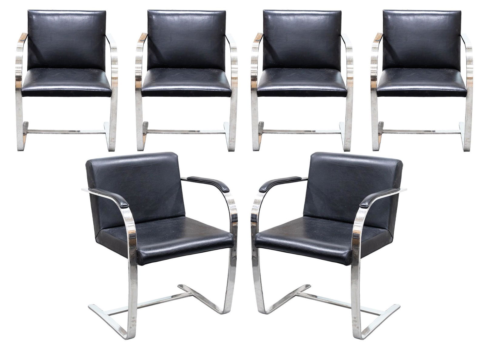 Mies van der Rohe Set of 6 Brno Modern Chairs Black Leather & Steel Frame (1 of 13)