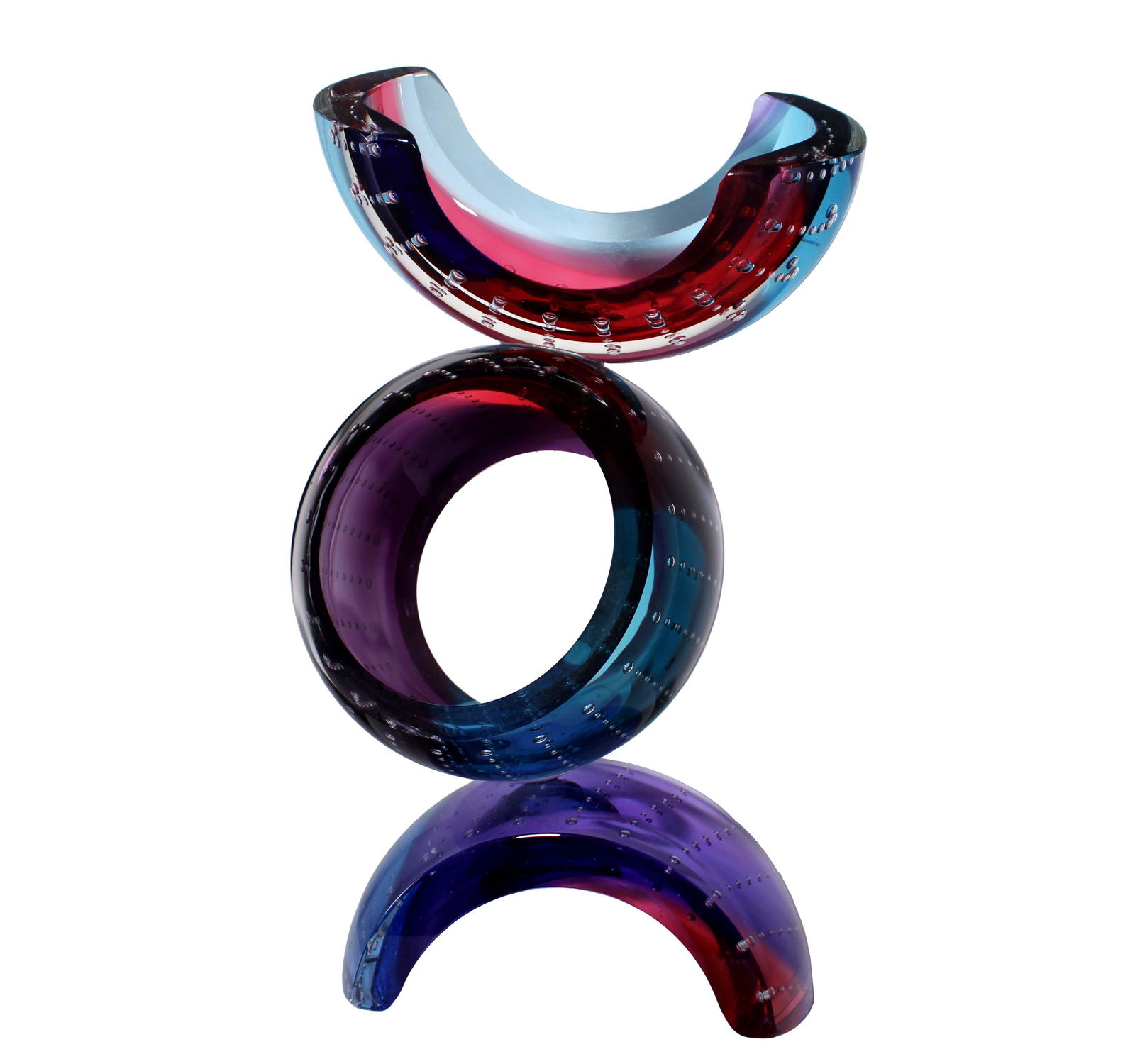 Leon Applebaum Contemporary Hand-Blown Glass Curved Abstract Sculpture: A fantastic contemporary hand-blown glass sculpture by American artist Leon Applebaum. Signed on the bottom. Per the artist, "The process of blowing glass has been my teacher for the past 35 years. I
