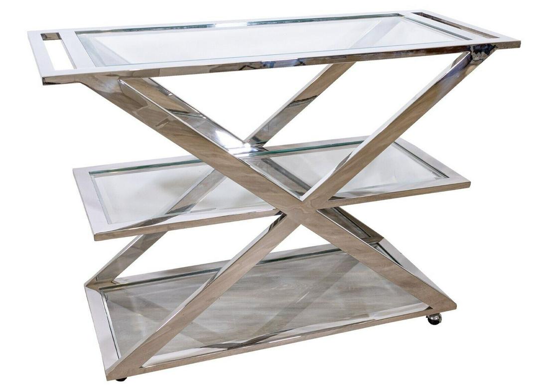 Milo Baughman Style 3 Tier Glass and Chrome Server Bar Cart Contemporary Modern 1980s (1 of 10)
