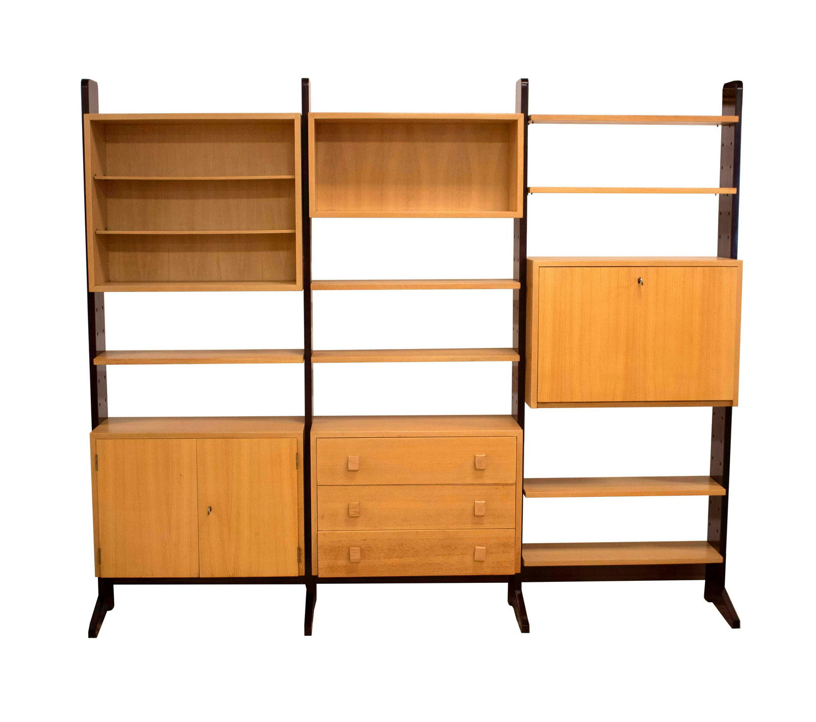 3 Bay Modular Wall Unit Bookshelf w Cabinets Free Standing Mid Century Modern (1 of 11)