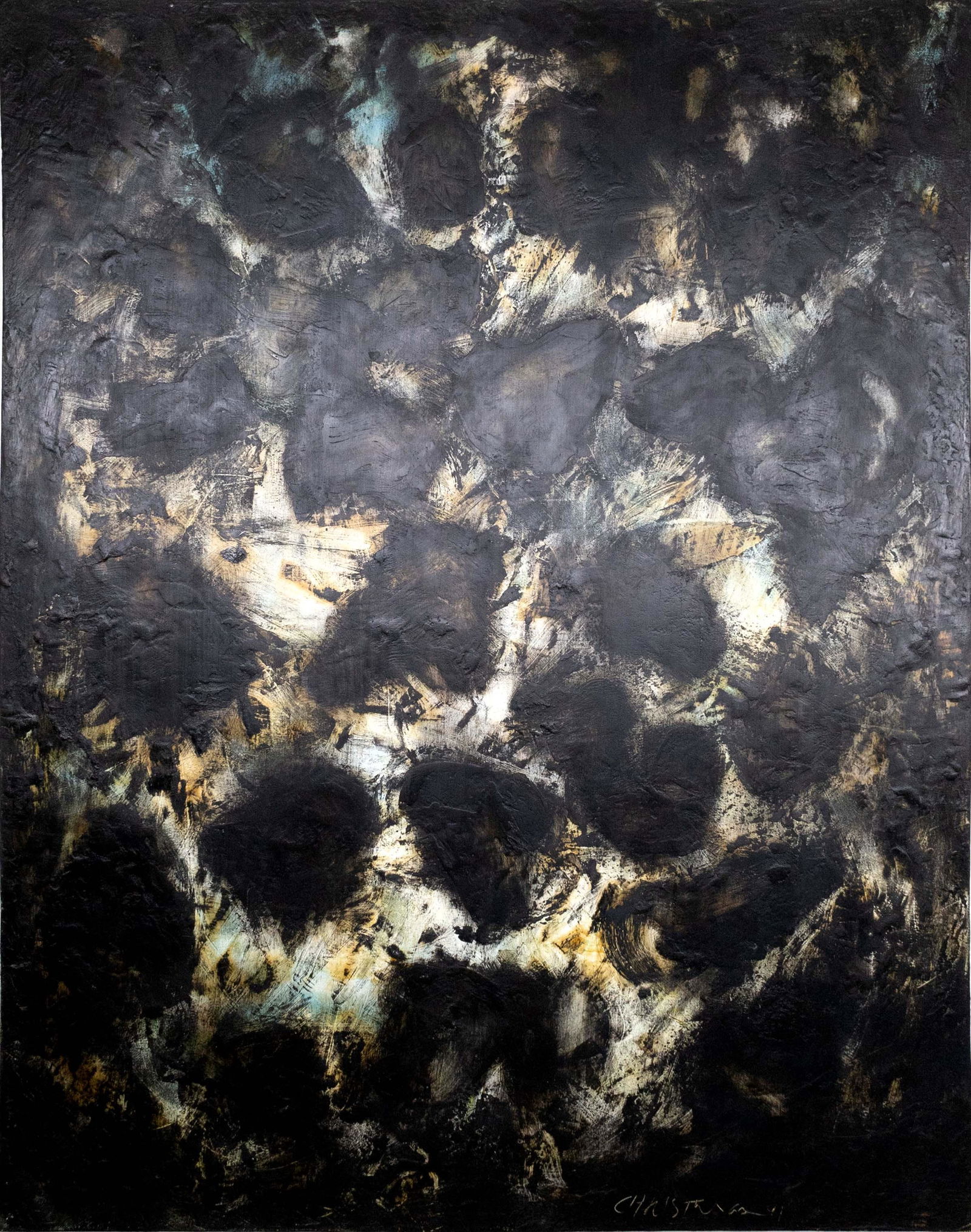 Dan Christmas Terra Incognita 1991 Signed Oil Wax Painting on Canvas Framed: An intriguing and mystifying large-scale oil wax on canvas painting on canvas titled "Terra Incognita" by Dan Christmas. Signed on the bottom right with a 1991 date. Verso is titled, dated, with mediu