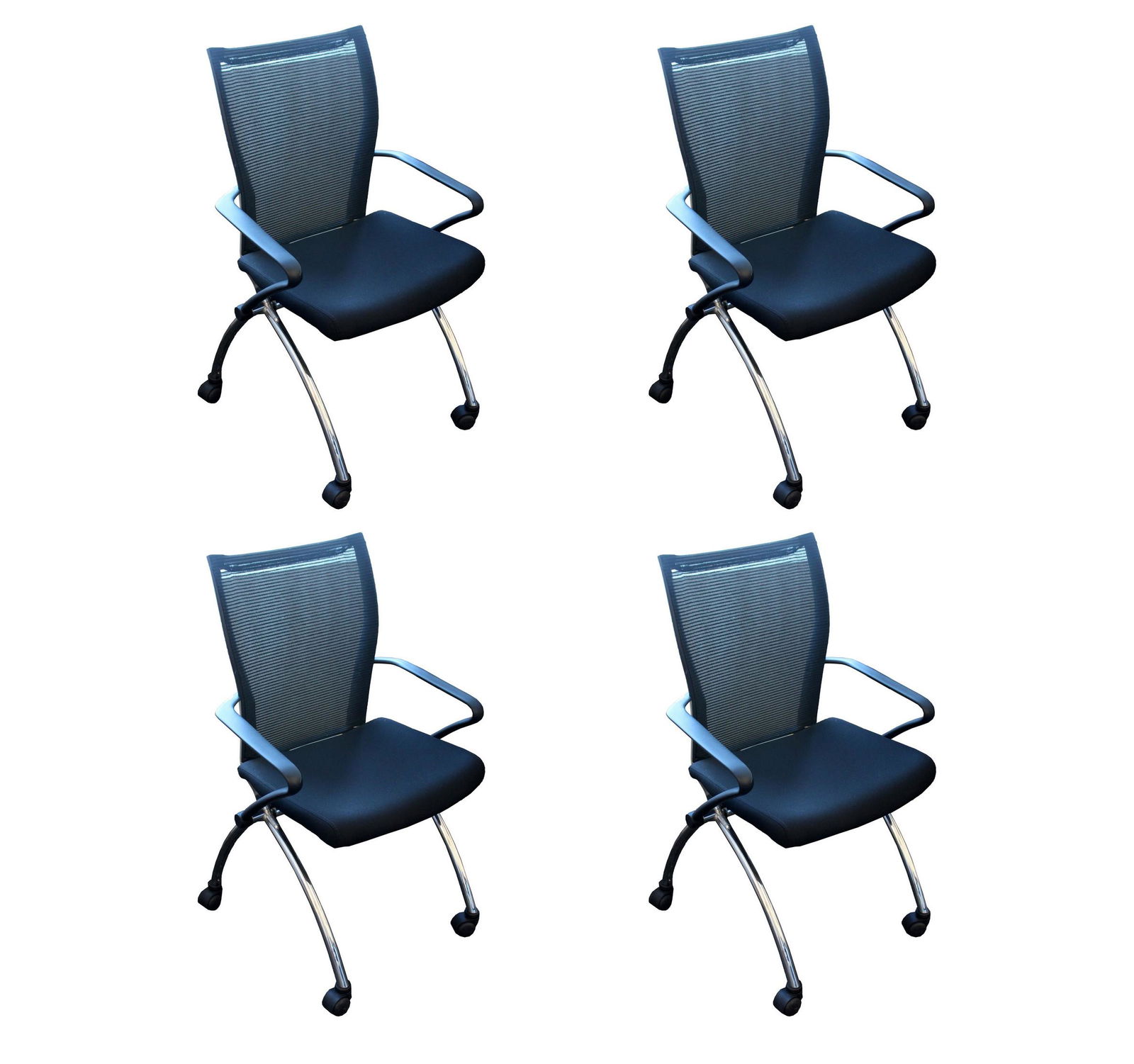 Set of 4x Contemporary Modern Mesh and Chrome Mayline Valore Stackable Side Office Chairs (1 of 10)