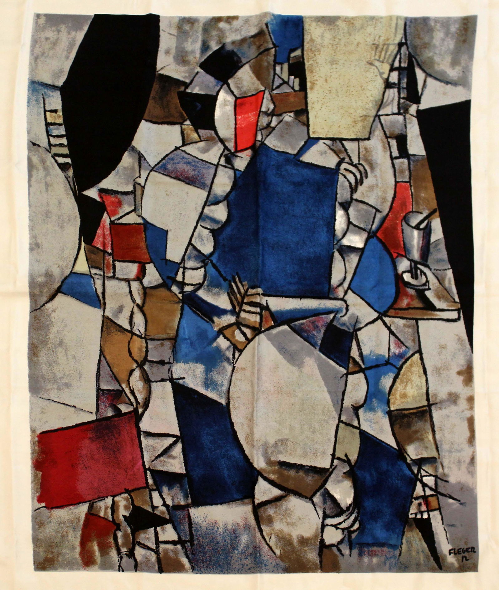Fernand Leger Etude pour La Femme Bleu Modern Multicolored Silk Fashion Scarf: A lovely addition for an art enthusiast - wearable art. A delicate silk scarf with Fernand Leger's Cubist masterpiece, Etude pour La Femme Bleu. This painting was created just before WWI and it is a b