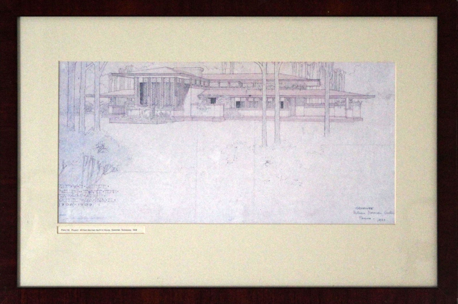 Frank Lloyd Wright Architectura Drawing William Norman Guthrie House 1908 Lithograph Framed (1 of 8)