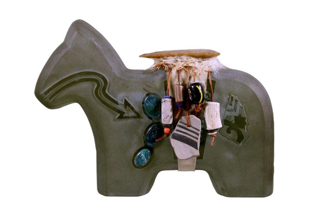 Native Green Colored Glass Horse Sculpture with Beads and Arrow Saddle (1 of 11)