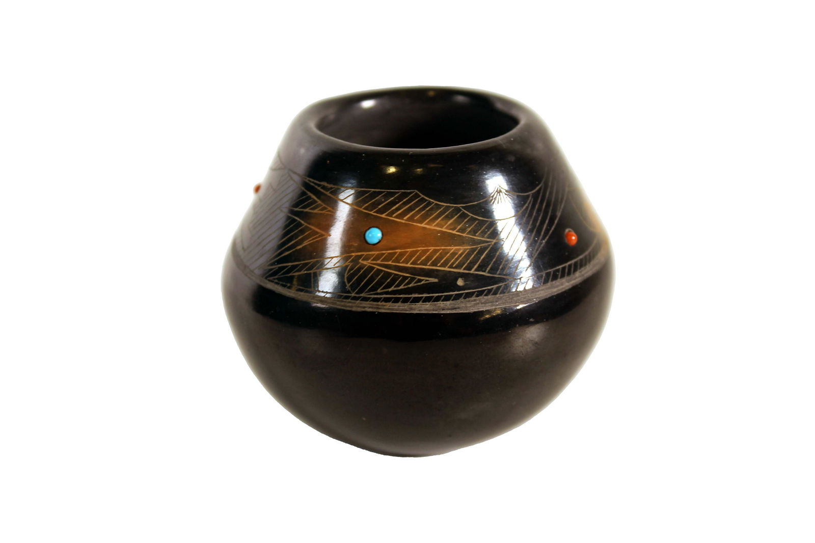 Stahn-Moo-Whe Native American Southwest Pottery with Inlaid Beads (1 of 7)