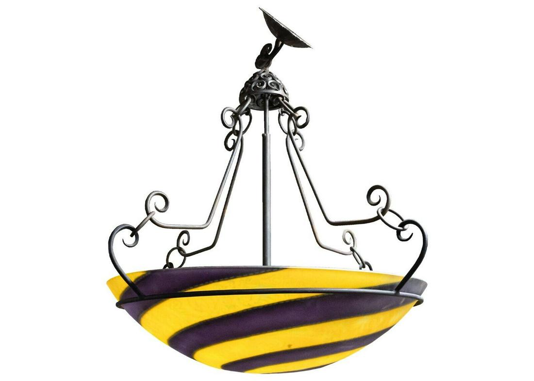 Ulla Darni Purple and Yellow Swirl Painted Glass Chandelier (1 of 12)