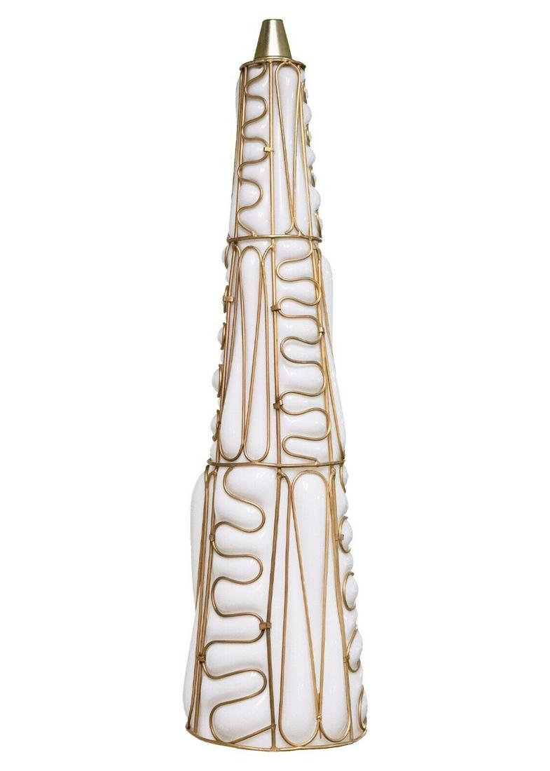 Vintage Hollywood Regency Style Milk Glass Cage Pendant Light Fixture (1 of 8)