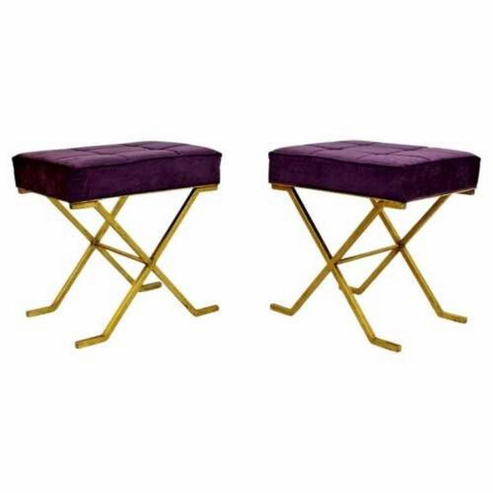 Art Deco Pair Brass Stools Benches Hollywood Regency Jean Michel Frank Style (1 of 7)