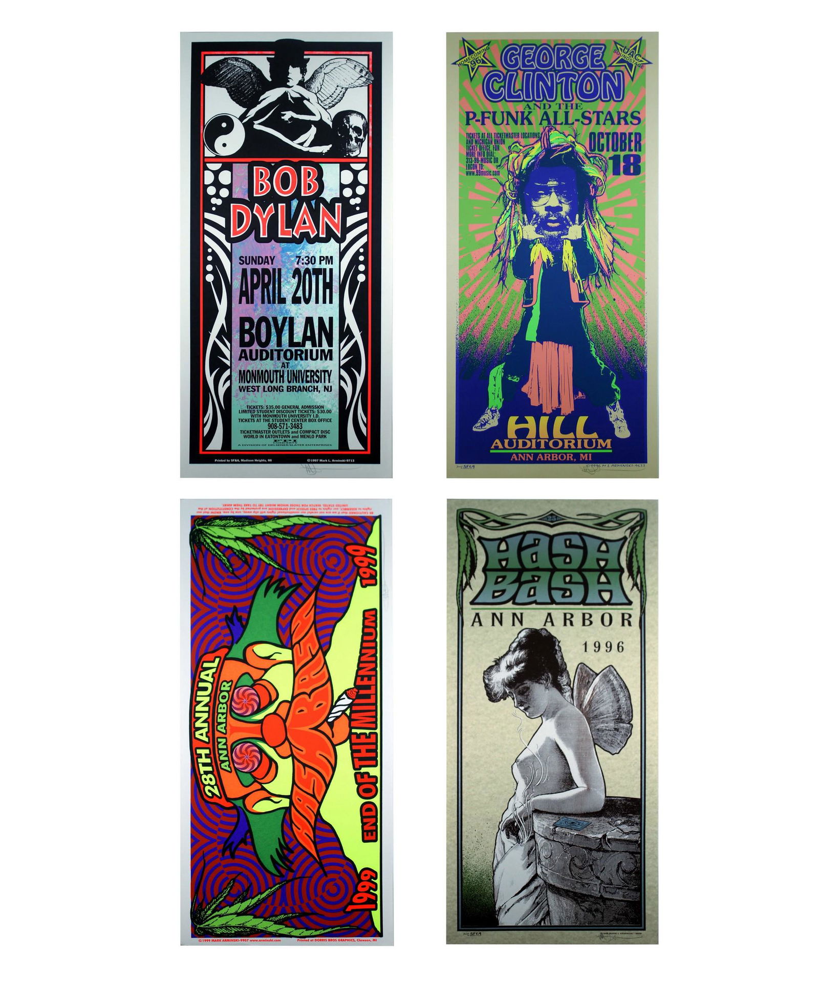 Mark Arminski Signed Bob Dylan & Hash Bash Silkscreen 1990s Vintage Rock Posters Unframed (1 of 7)