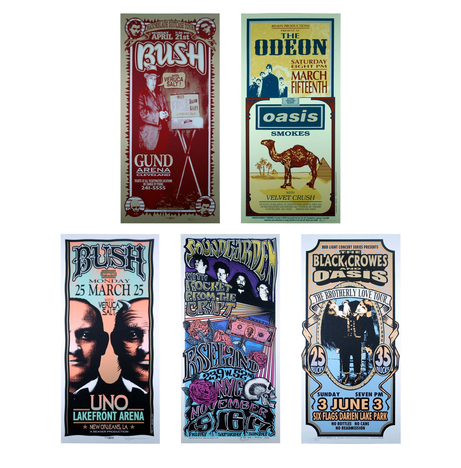 Mark Arminski Signed Oasis & Others Silkscreen 1990s Vintage Rock Posters Unframed (1 of 7)