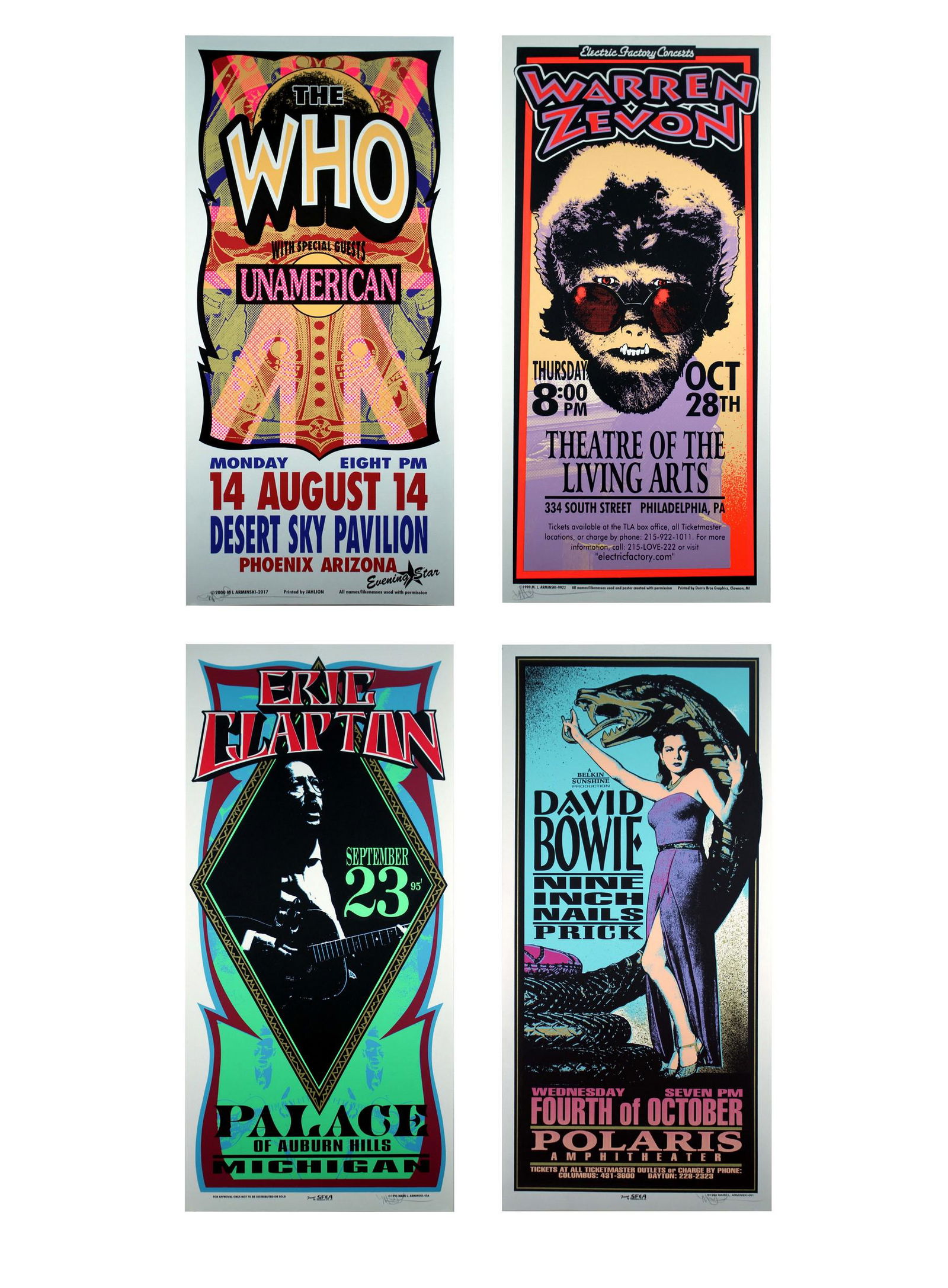 Mark Arminski Signed Eric Clapton & Others Silkscreen 1990s Vintage Rock Posters Unframed (1 of 6)