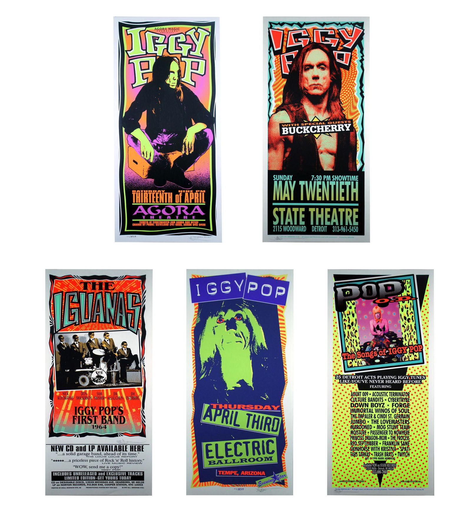 Mark Arminski Signed Iggy Pop & Others Silkscreen 1990s Vintage Rock Posters Unframed (1 of 7)