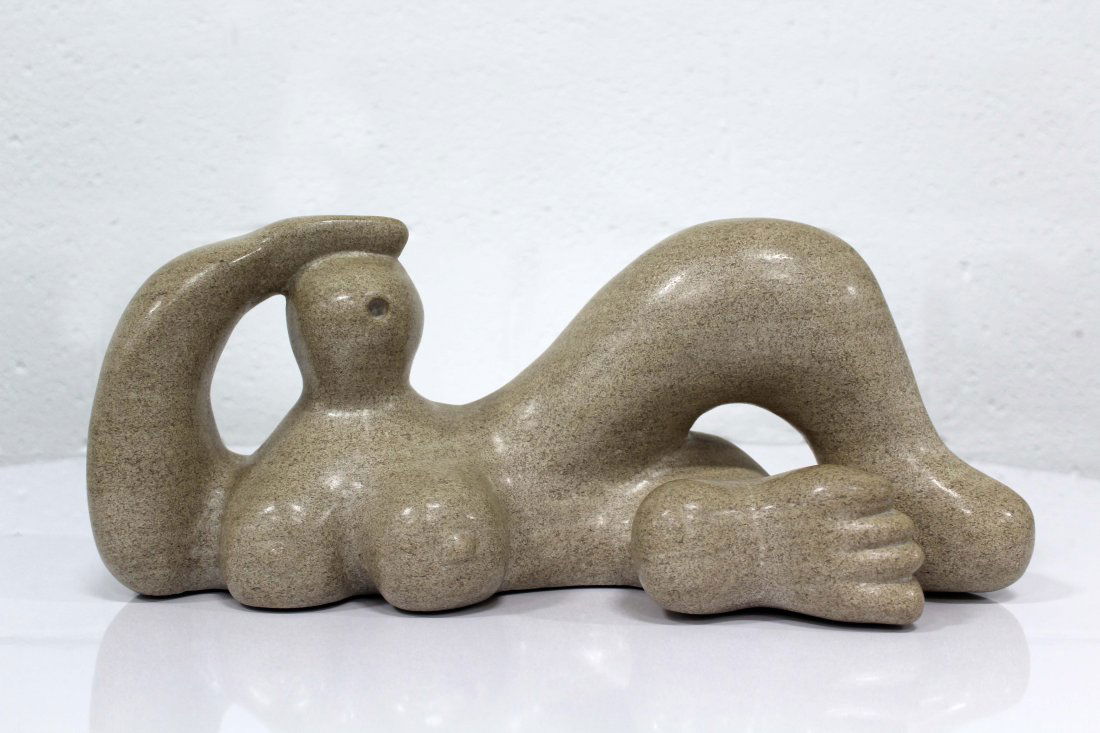 Mid Century Modern Abstract Reclining Figure Stone Sculpture Henry Moore Style (1 of 8)