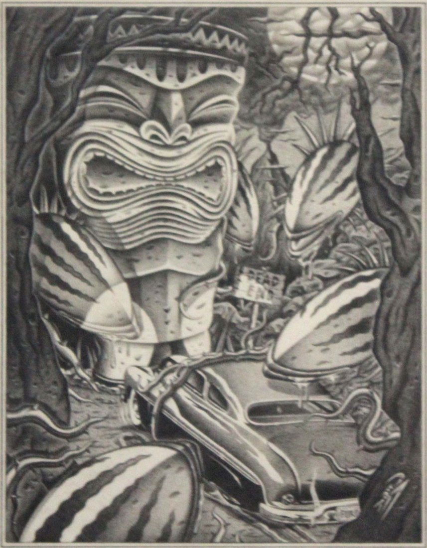 Paul Moch Dead End on Tiki Island Signed Graphite Drawing on Paper Framed 2004 (1 of 8)