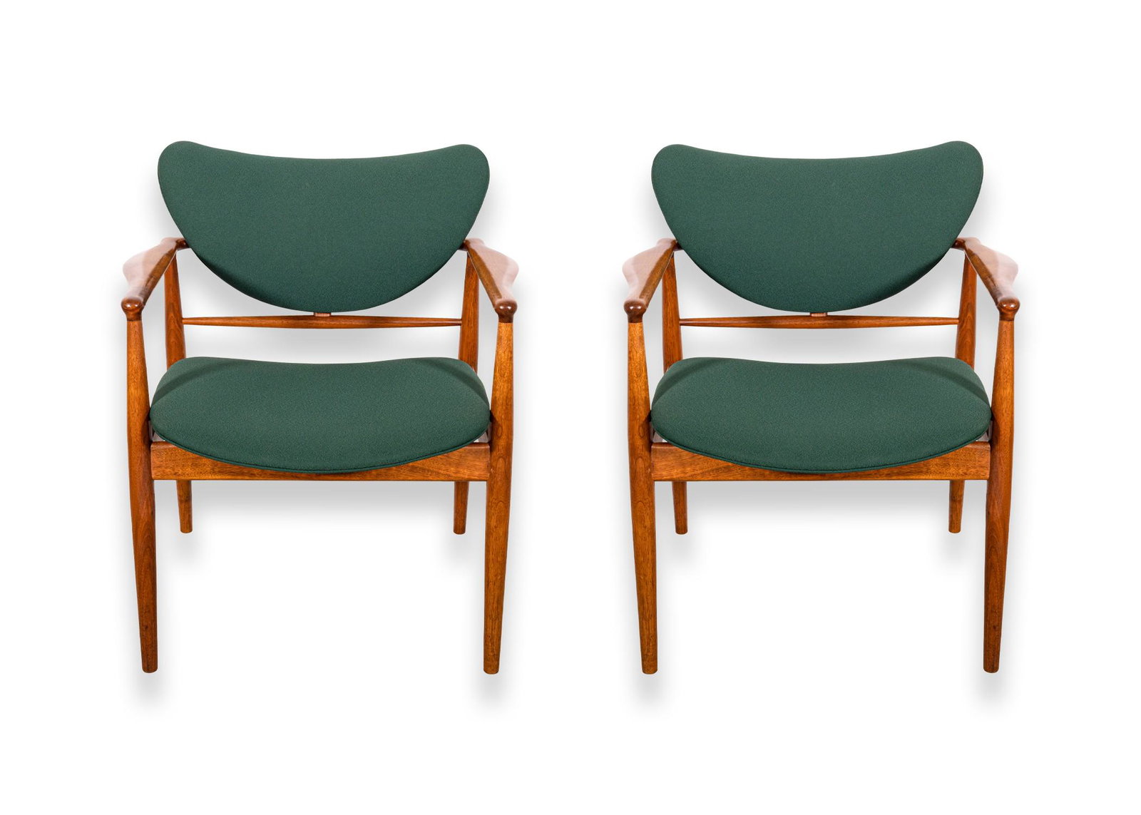 Pair of Finn Juhl 48 Danish Teak Frame Armchairs Hunter Green Upholstery Baker 1950s (1 of 16)
