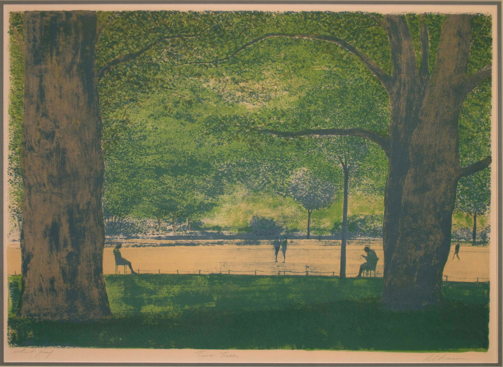 Harold Altman Two Trees Signed Vintage Modern Lithograph On Paper