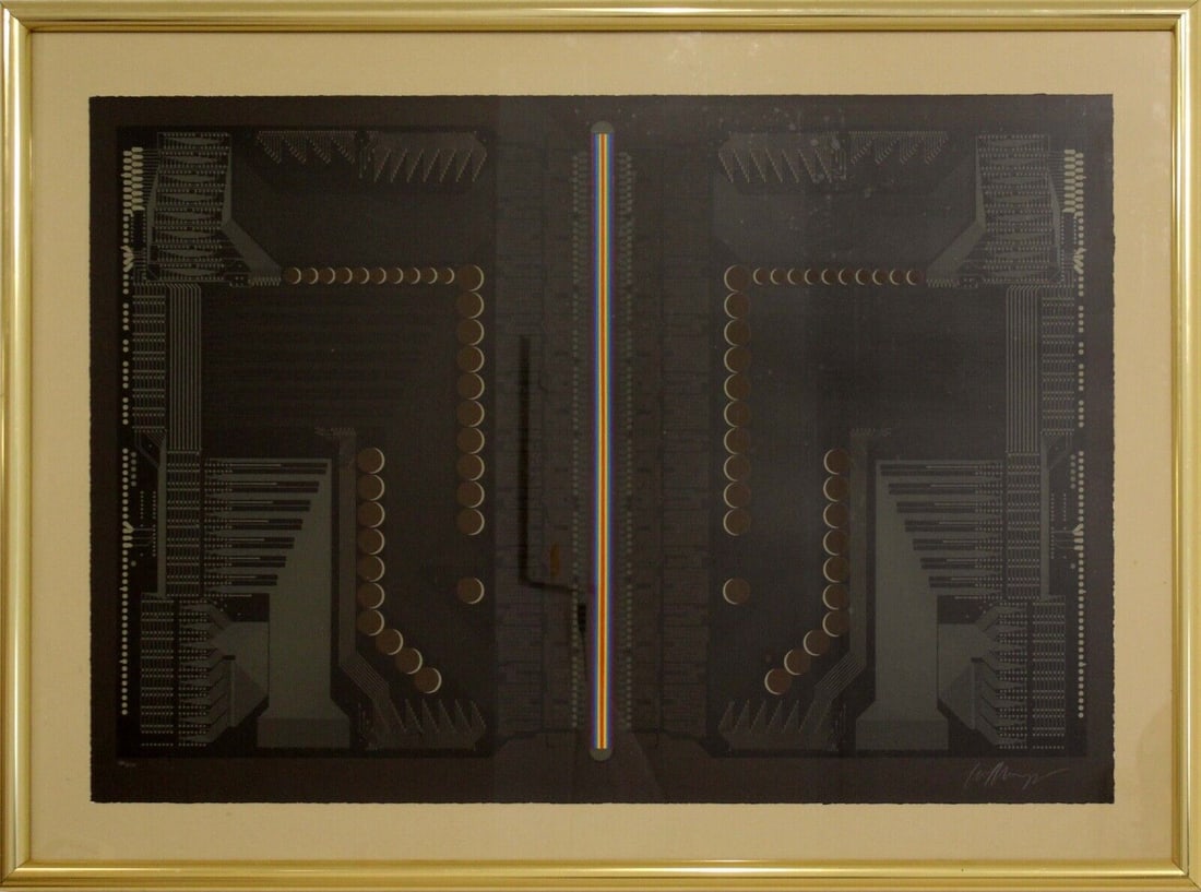 Mid Century Modern Retro Rainbow Abstract Circuit Board Design Lithograph Signed 121/150 Framed (1 of 7)