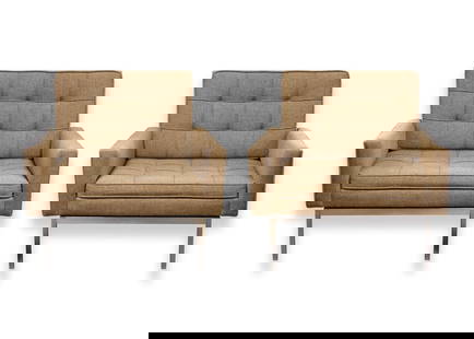 Pair of Florence Knoll Tufted Mid Century Modern Armchairs on Chrome Base: A pair of mid century modern Florence Knoll tufted armchairs. A fabulous set of armchairs from Florence Knoll featuring her iconic tufted design, chrome frame legs, and a rectangular silhouette. This