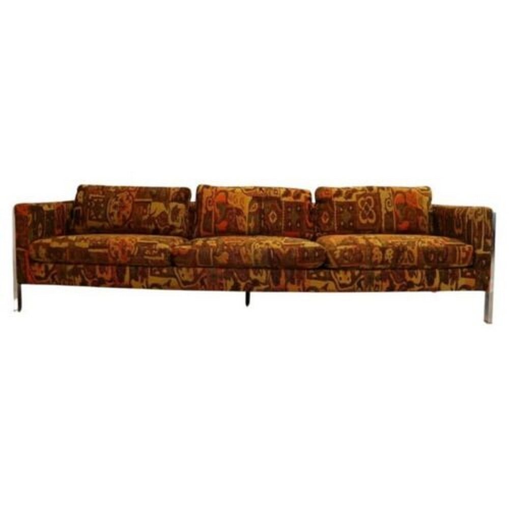 Milo Baughman Modern Chrome Sofa w Lenor Larsen Style Fabric Mid Century Modern (1 of 10)