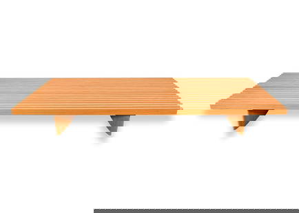 Modern Contemporary Cassina Refolo Slat Wood Bench: A Cassina Refolo slat wood bench. A lovely bench featuring an all wood construction, a slat wood design, and rounded wood legs. This piece is in very good condition. The wood grain is finished with a